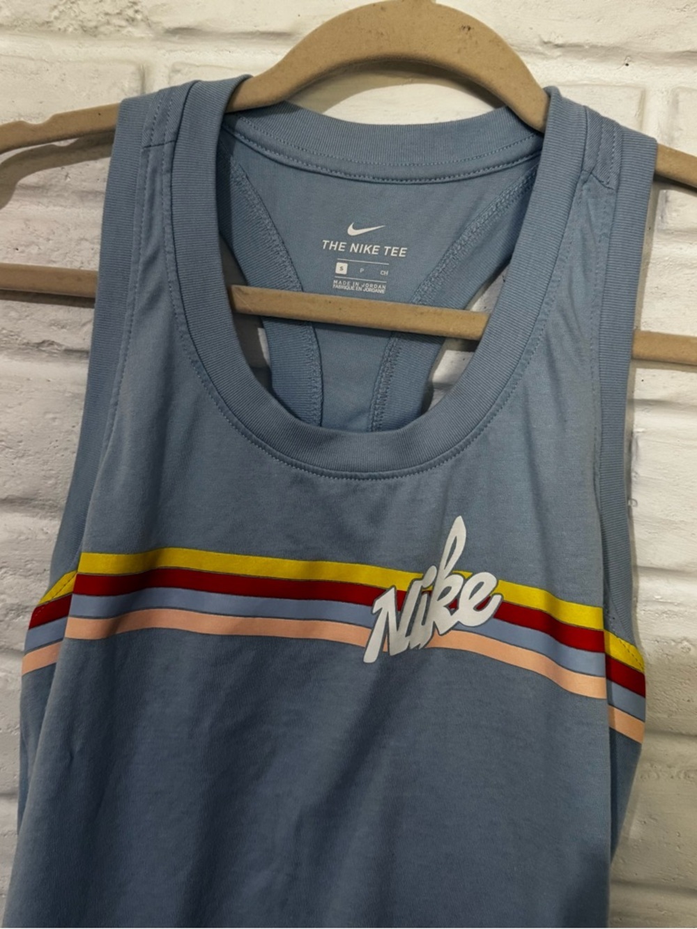 Nike Racerback Tank Women’s Small Light Blue Retro Stripes Active Multicolor - Picture 2 of 3